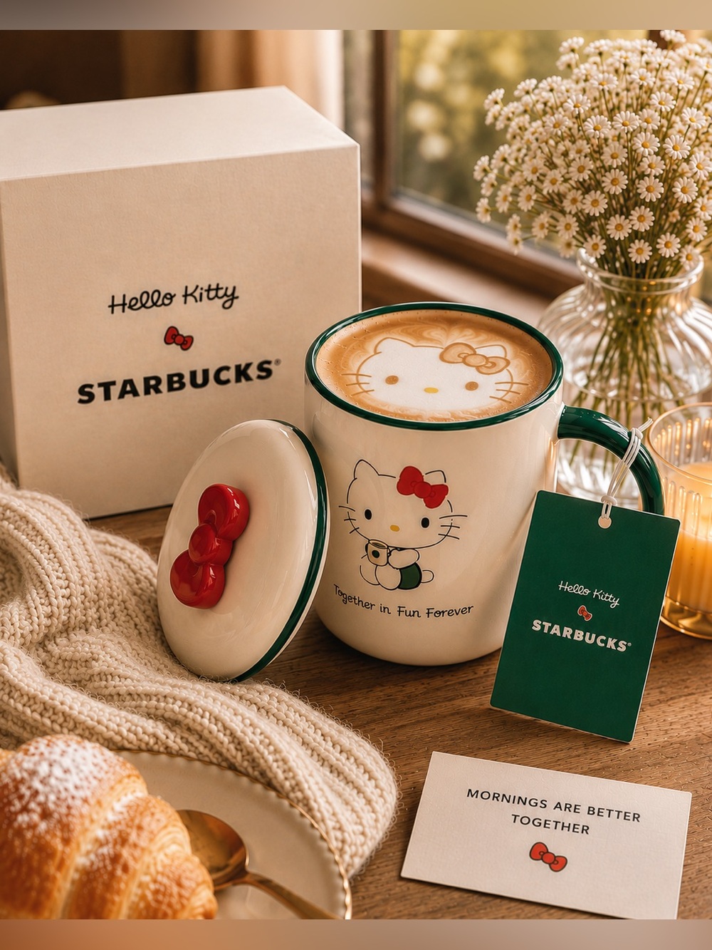 ✏️Starbucks x Hello Kitty •Ceramic Mug Cup 16oz Bow Topper • Limited Edition